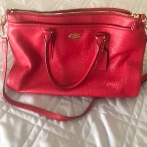 Red leather coach bag